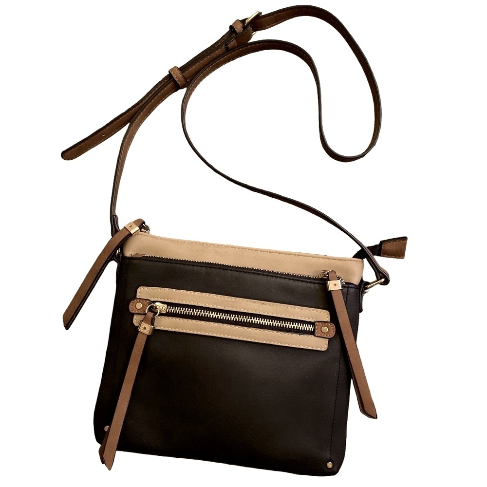 NWOT Boutique Navy and Tan Crossbody Bag Adjustable Strap - Picture 1 of 11